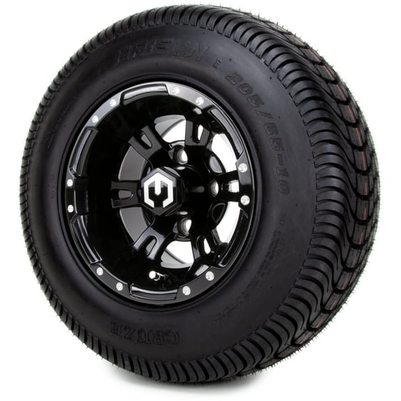 10" MODZ® Ambush Glossy Black Golf Cart Wheels and Low Profile Tires Combo