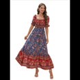 thumbnail image 1 of Vestido Informal, Fluido, con Estampado Floral Bohemio, Hombros Descubiertos, para Mujer (Verano 2025) Fondo Azul XL, 1 of 10