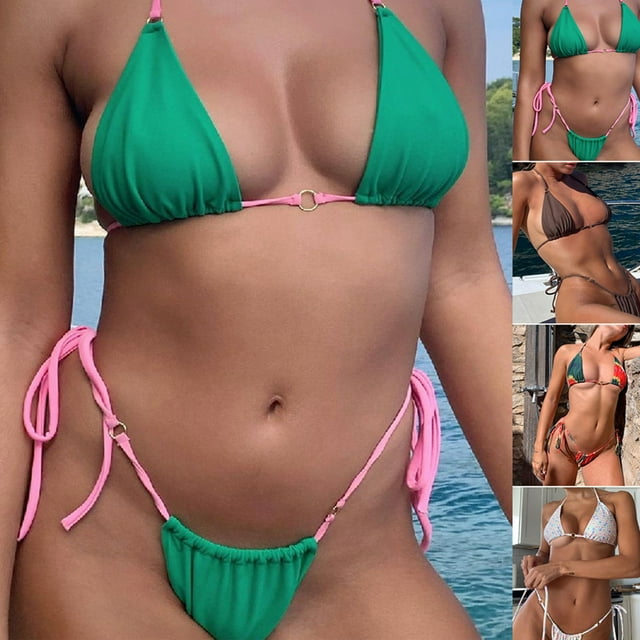 Neinkie Women's Halter Neck Tie Side String Triangle Bikini Set Two Piece Swimsuit