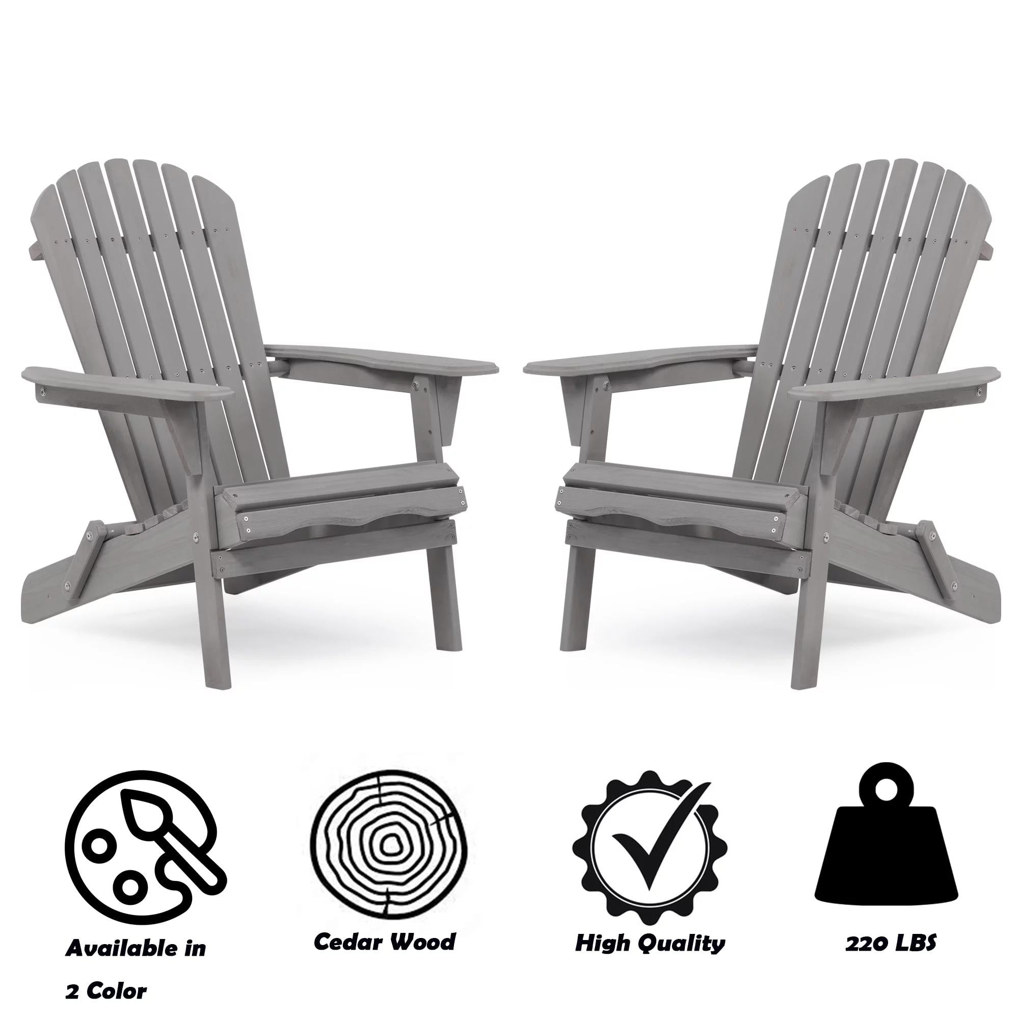 Gewnee Folding Wood Adirondack Chairs Set of 2, Outdoor Patio Chairs, Grey