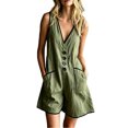 thumbnail image 2 of Women's Summer Casual Romper V Neck Sleeveless Short Jumpsuits Button Down Overalls with Pockets Lightweight Lounge Playwear Beach Vacation Essential, 2 of 5
