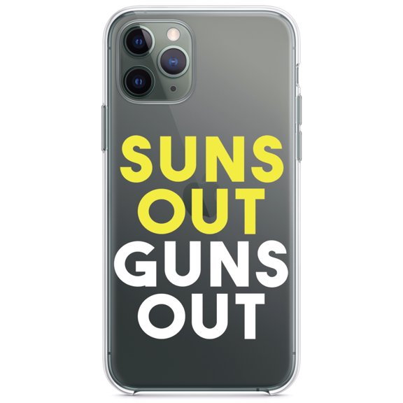DistinctInk Clear Shockproof Hybrid Case for iPhone 13 PRO (6.1" Screen) - TPU Bumper Acrylic Back Tempered Glass Screen Protector - Suns Out, Guns Out