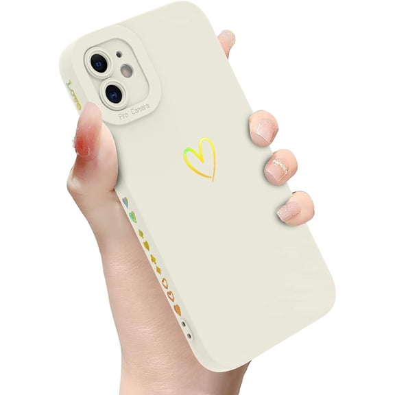 Compatible with iPhone 11 6.1" Case Love Heart Cute Pattern Silicone Soft Case Gradient Border Slim Anti-Scratch Shockproof Skid Camera Hole Protection iPhone 11 Case for Girls Women -White