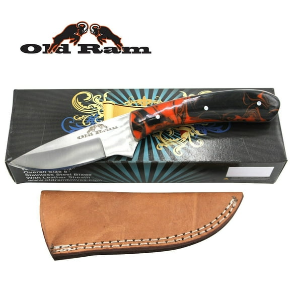 Old Ram Collection Heavy Duty Fixed Blade Skinner Knife w/ Leather Sheath