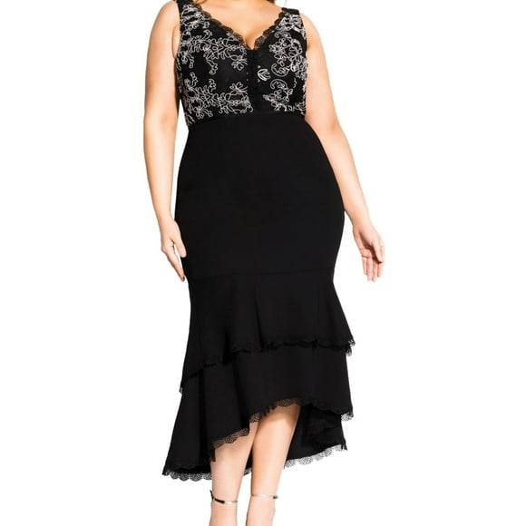 City Chic Womens Lace High-Low Cocktail Dress, Black, Plus Size, M/18W
