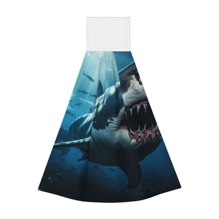 

Zeuib 3D Realistic Shark Print Coral Velvet Hand Wipes Hanging Hand Towels Set with Hook & Loop Absorbent Towel for Bathroom Home