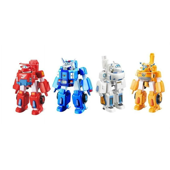 Super Wings - 7 "Transformer 4-Pack - Largage, Donnie, Paul et Astra Jouets d'Avion Mini Figurines Playset Amusant Enfant d'Âge Préscolaire Jouet Avion pour 3 4 5 Ans Garçons et Filles Cadeaux d'Anniversaire pour les Enfants