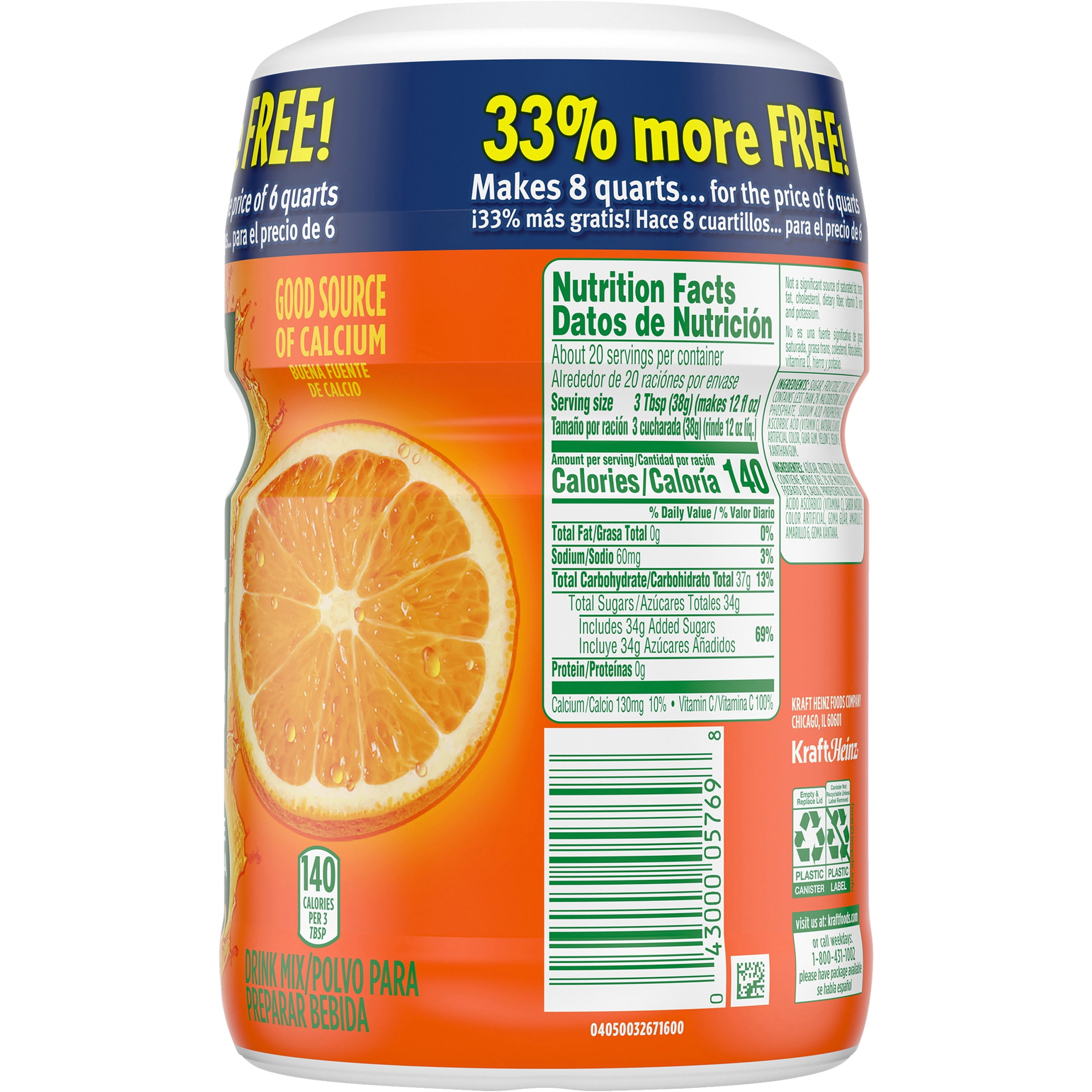 Tang Orange Naturally Flavored Powdered Soft Drink Mix, 18 oz Canister