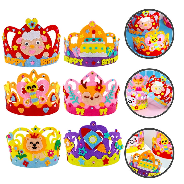 6 Sets Kids Birthday Crown DIY Kit Birthday Hat Making Materials Kids DIY Supplies, Size: 12x10x10CM