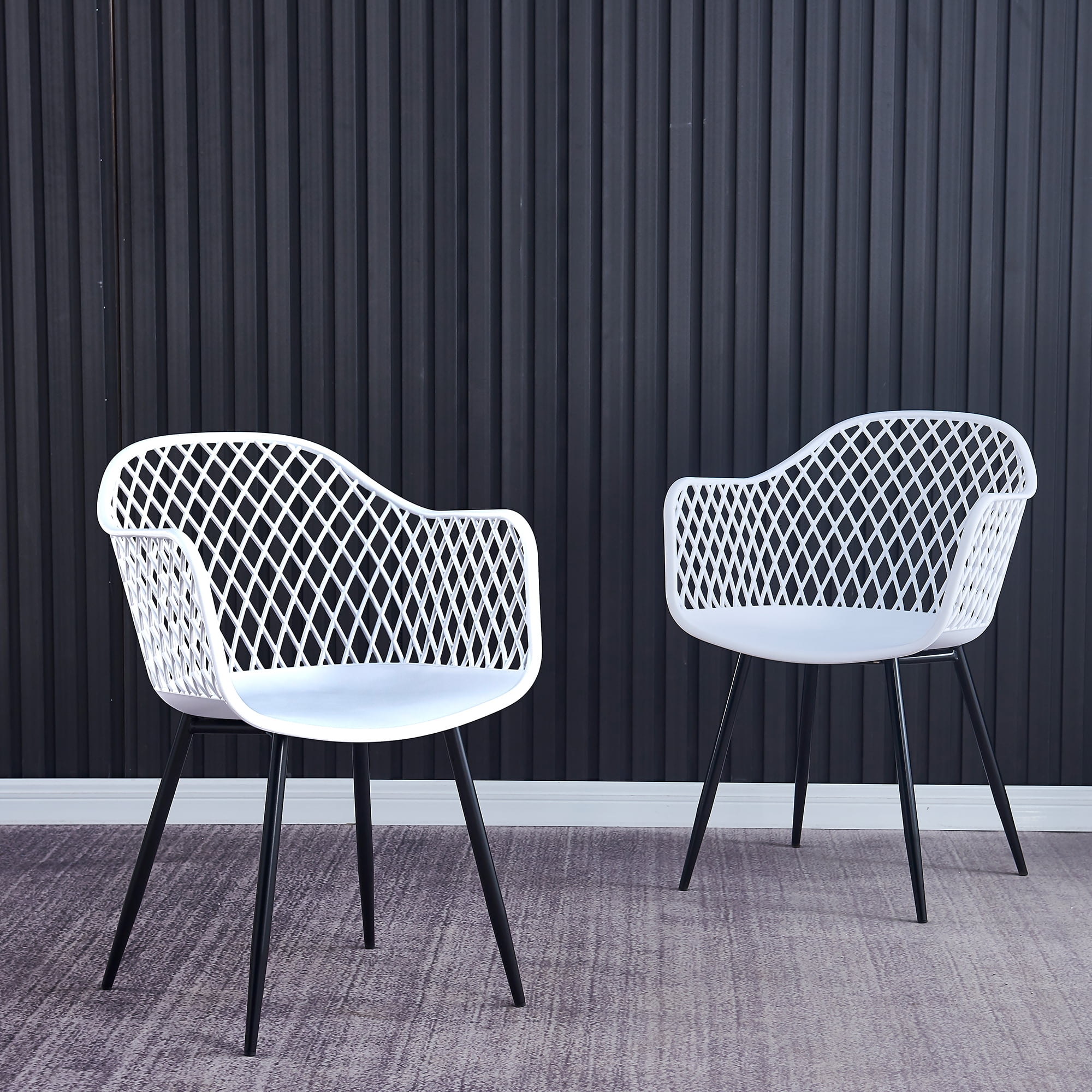 Lowestbest Modern Outdoor Plastic Dining Chairs, Hollow Out Back Arm Chair with Metal Legs for Garden Patio, Set of 2, White Lowestbest Modern Outdoor Plastic Dining Chairs, Hollow Out Back Arm Chair with Metal Legs for Garden Patio, Set of 2, White