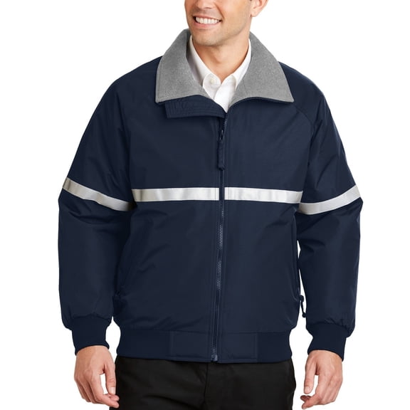 Just Blanks Challenger Jacket with Reflective Taping, True Navy/ Grey Heather/ Reflective, 6XL