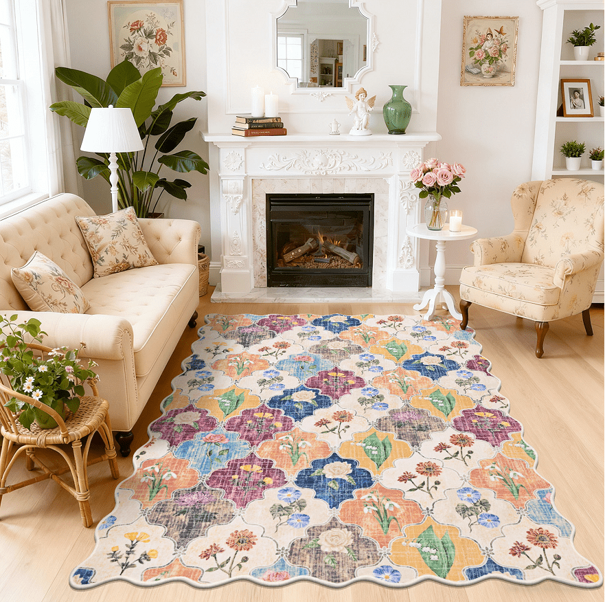 MJIAexp 5x7 Moroccan Floral Area Rug Washable Bedroom Rug Vintage Boho Area Rug Non-Slip Accent Throw Rug Stain Resistant Floor Carpet for Kitchen Entryway Living Room Office Multi-Color
