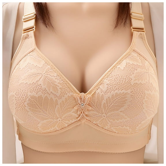 Fsqjgq Bras for Women Plus Size Large Bust Mother Middle Aged Elderly Underwear Comfort Wireless Bras Seamless Floral Lace Push Up Bra Bralettes Pink Size 44