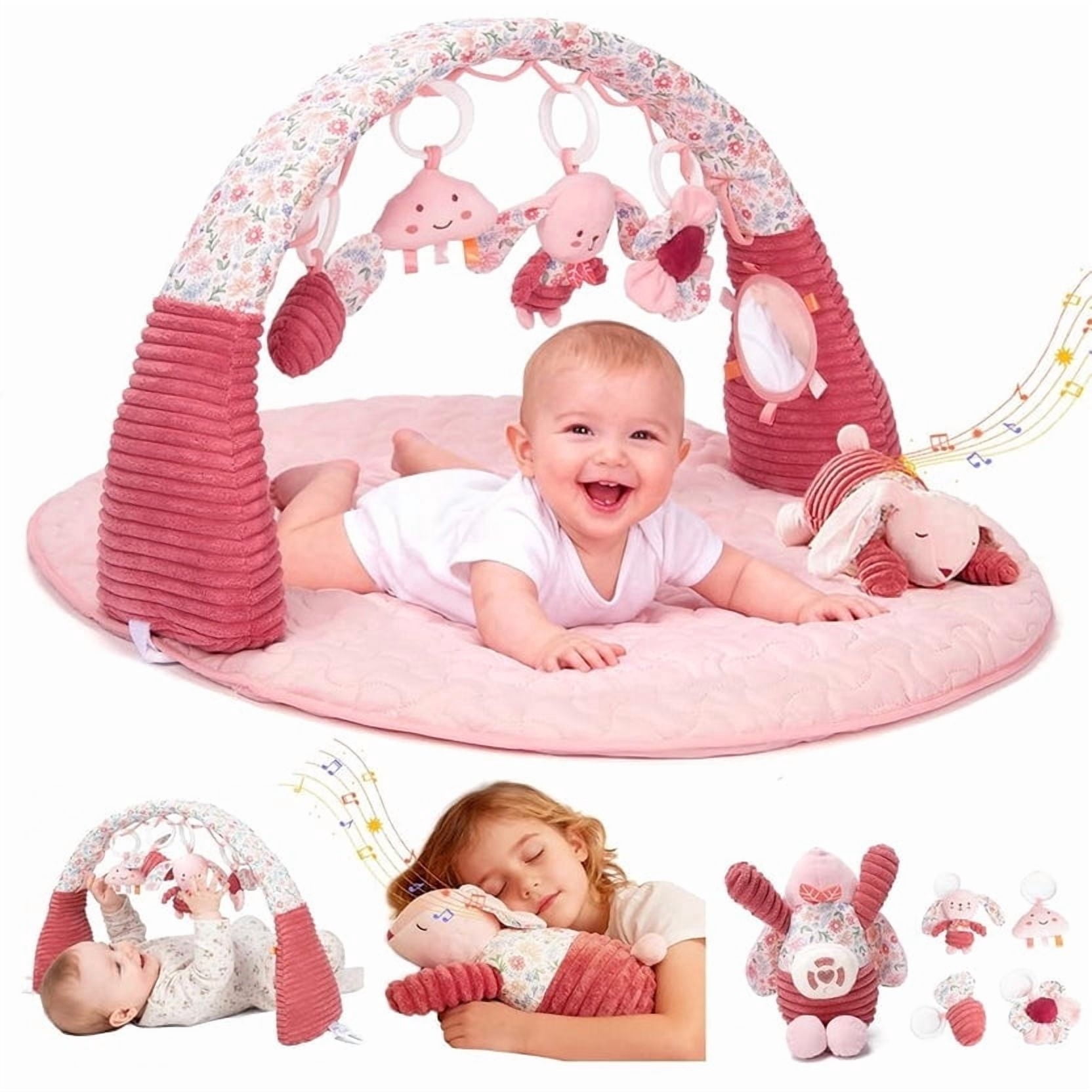 suihuooo Baby Gym Mat with 5 Detachable Sensory Toys ,Tummy Time & Sensory Playmat for Infant, Newborn's Gift, Boys Girls 0-12 Months,Pink