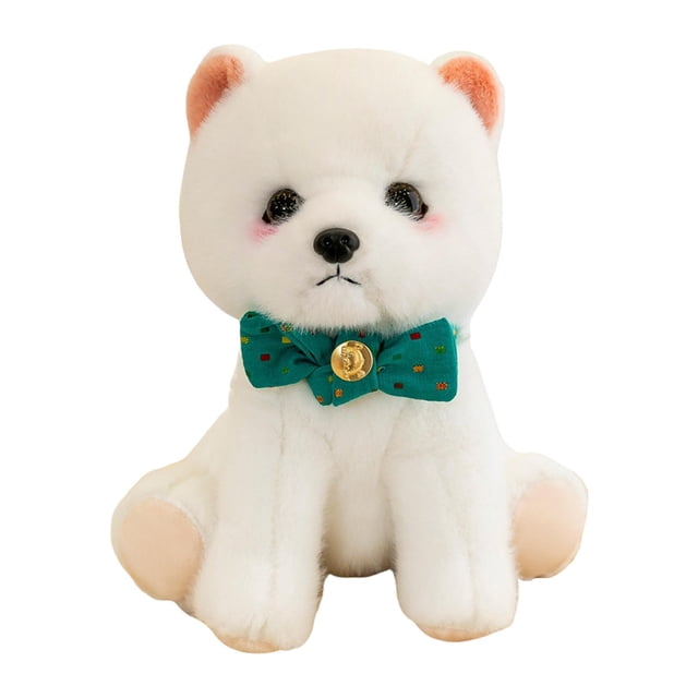 Peluche de perro blanco para decoración de sala de estar, cumpleaños infantil. diseño verde