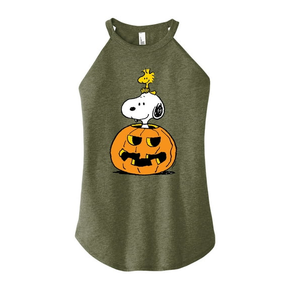 Peanuts - Snoopy Woodstock Pumpkin - Juniors High Neck Tank Top