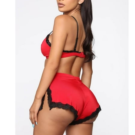 Ersazi New Women Lace Bra Shorts Lingerie Set Lingerie Sleepwear Pajamas Underwear In Clearance Womens Flannel Pajamas Red 3Xl