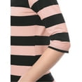 thumbnail image 6 of INSPIRE CHIC Mother's Day Women's Striped Shirts Slim Fit Elbow Sleeves Boat Neck T-Shirt M Pink Black, 6 of 7