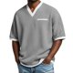 thumbnail image 2 of Ceisia Men's Casual Fashion Waffle Knit Short Sleeve Shirt - V-neck Color Block Top with Sleeve Zipper Pocket Gray M Gifts, 2 of 6