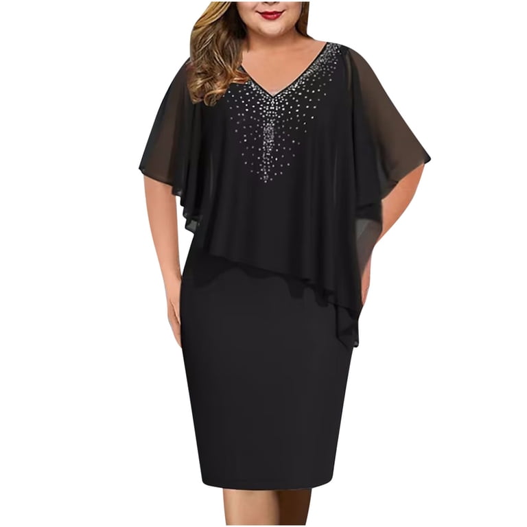 Aobny Women Casual Dresses Wedding Guest Plus Black Cocktail Short Sleeve V-Neck Chiffon Vintage Dresses for Women Aobny Women Casual Dresses Wedding Guest Plus Black Cocktail Short Sleeve V-Neck Chiffon Vintage Dresses for Women