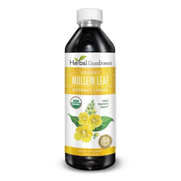 Herbal Goodness Organic Mullein Leaf Extract 12fl.oz, Gordolobo, Mullein Drops for Lungs, Respiratory & Immune Supplement