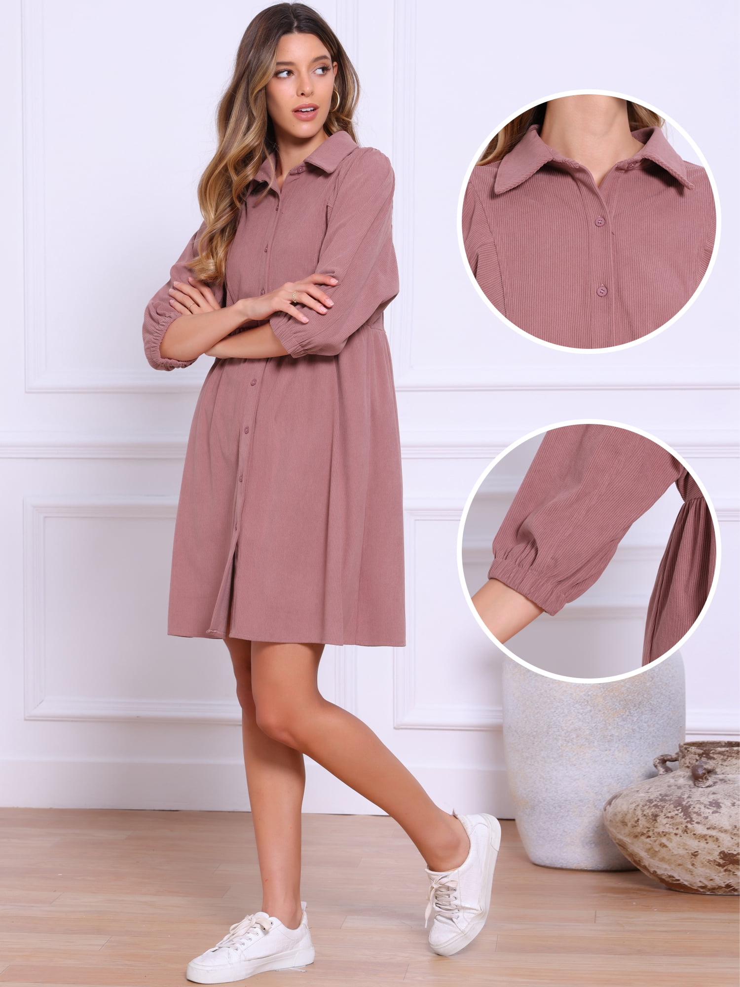 DARING DIVA Women's Button Down 3/4 Sleeve A-Line Mini Shirt Dress XL Dark Pink