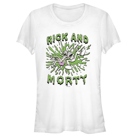 Junior's Rick And Morty Screaming Green Slime Splash Graphic Tee White Medium