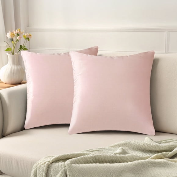 HMETOL Pack de 2 fundas de cojín decorativas de terciopelo con cremallera, color rosa, 16" x 16"