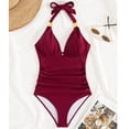 thumbnail image 4 of One Piece Swimsuit Women Halter Backless Vacation Swimwear One Piece Bathing Suit Deep Red S, 4 of 5