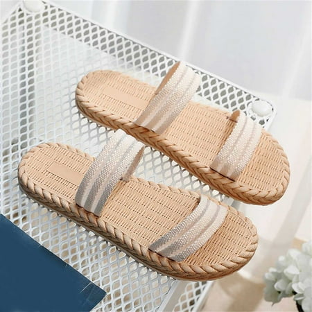

slipper for Women Ladies Shoes Summer Fashion Beach Slippers Platform Soft Sole Flat Slippers PU Dress Sandals for Women Beige