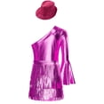 thumbnail image 2 of iixpin Girls Disco Bodysuit Set, 3-Piece Dance Outfit with Fringed Skirt & Sequined Hat Rose Pink 16, 2 of 7