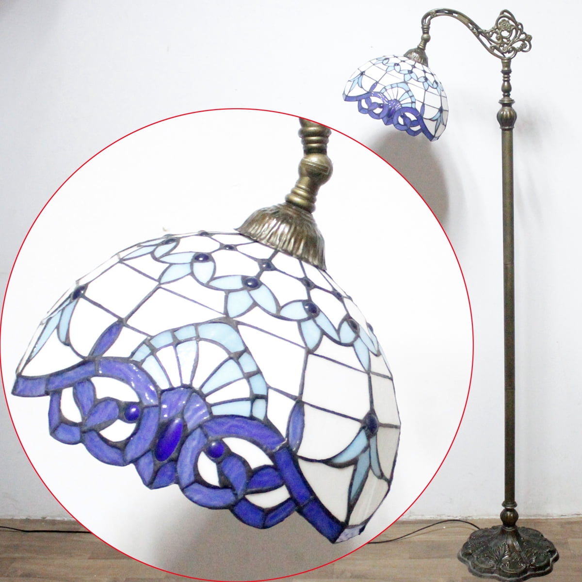 Tiffany Floor Lamp 64" Tall Baroque Industrial Pole Vintage Boho Stained Glass Standing Corner Bright Reading LED Light Arched Rustic Gooseneck Adjustable Living Room Kids Bedroom Farmhouse WERFACTORY