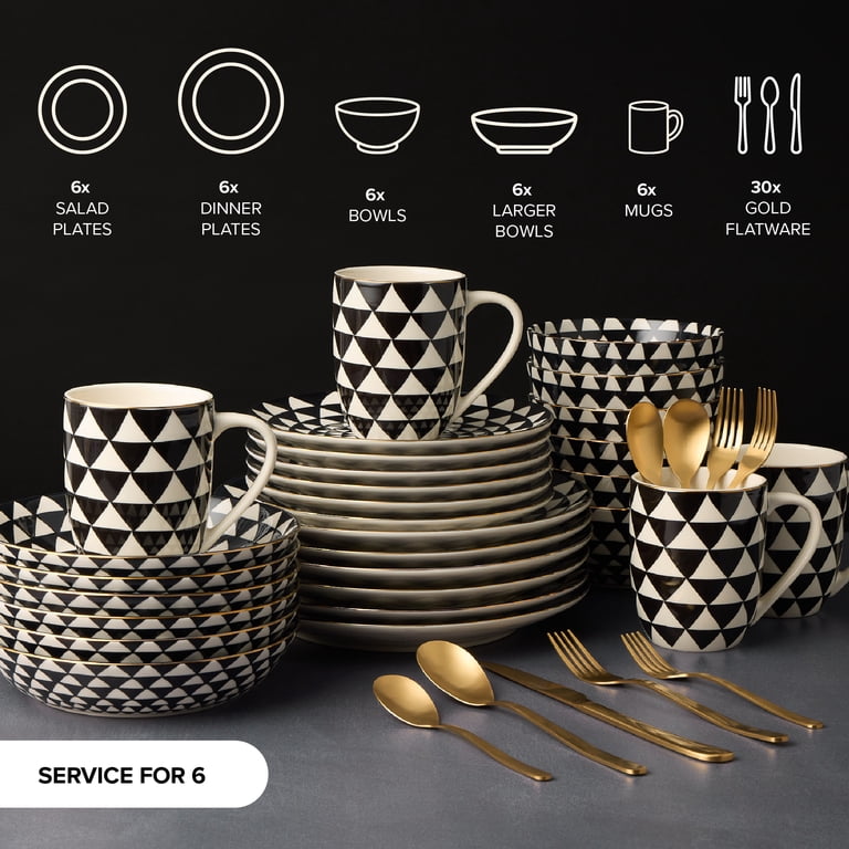 Thyme & Table 60-Piece Medallion Dinnerware & Gold Flatware Set