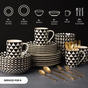 Thyme & Table 60-Piece Medallion Dinnerware & Gold Flatware Set, Service for 6