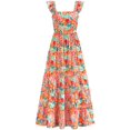 thumbnail image 1 of Vestido de verano DOWERME casual con volantes fruncidos en forma de A y floral, 1 of 9