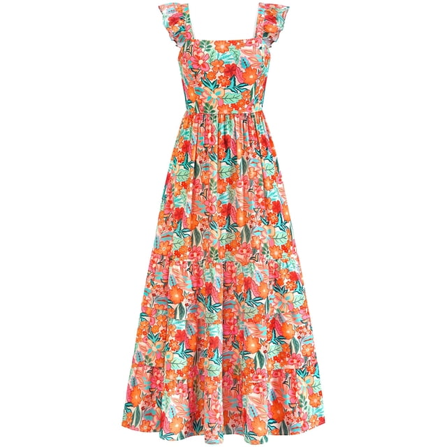 Vestido de verano DOWERME casual con volantes fruncidos en forma de A y floral