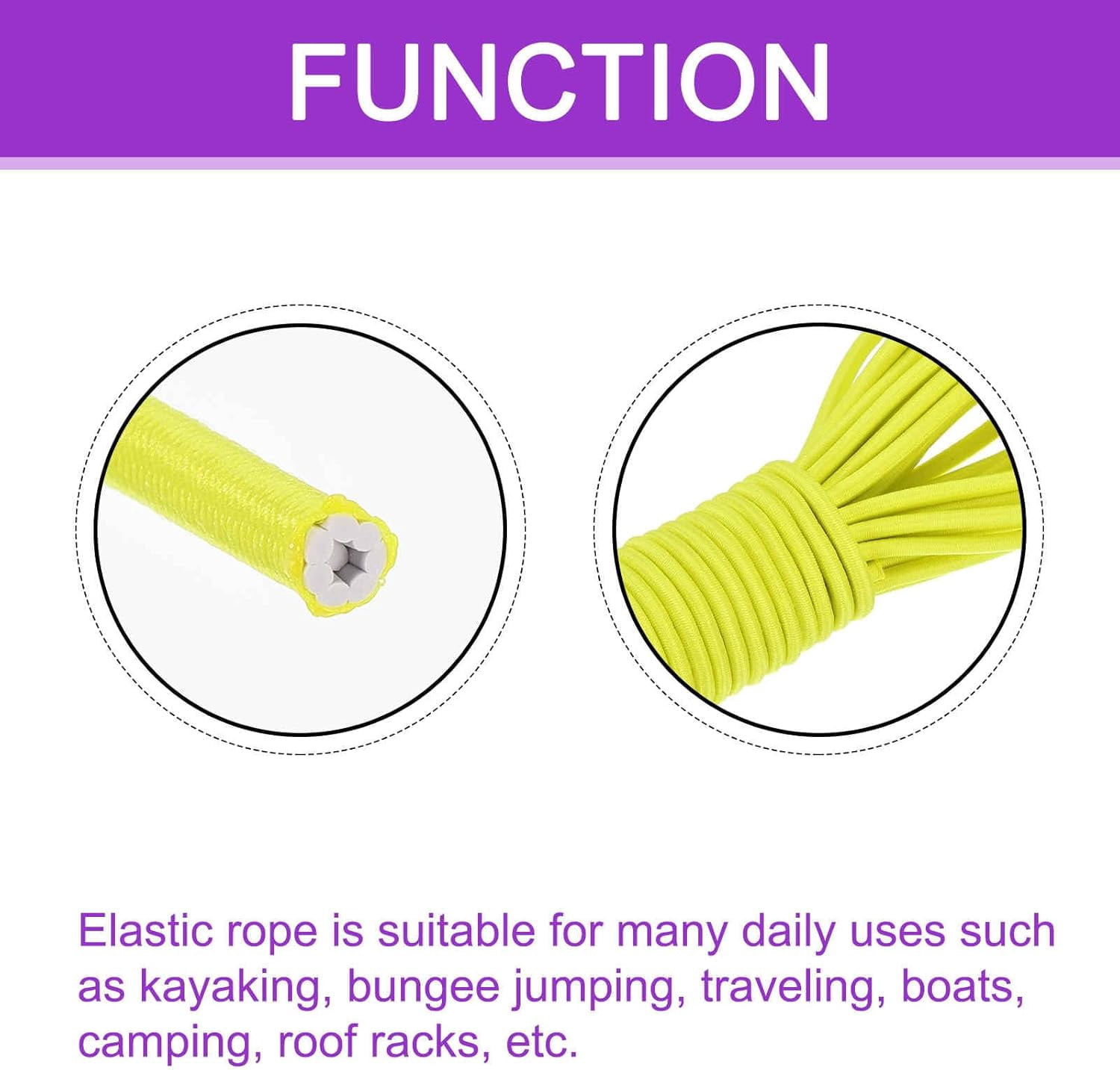 MKEUDQ-1/8 Inch Shock Cord, 25 Feet Fluorescent Yellow Bungee Cord Tent Pole Shock Cord Round Elastic Kayak Rope Stretch String Marine Grade Heavy Polyester for DIY Projects Tie Downs