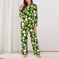 thumbnail image 2 of Xecao Green Fruit Print Women Pajamas Set Soft Sleepwear Pjs long Sleeve Button Down Nightwear with Long Pants, 2 of 6