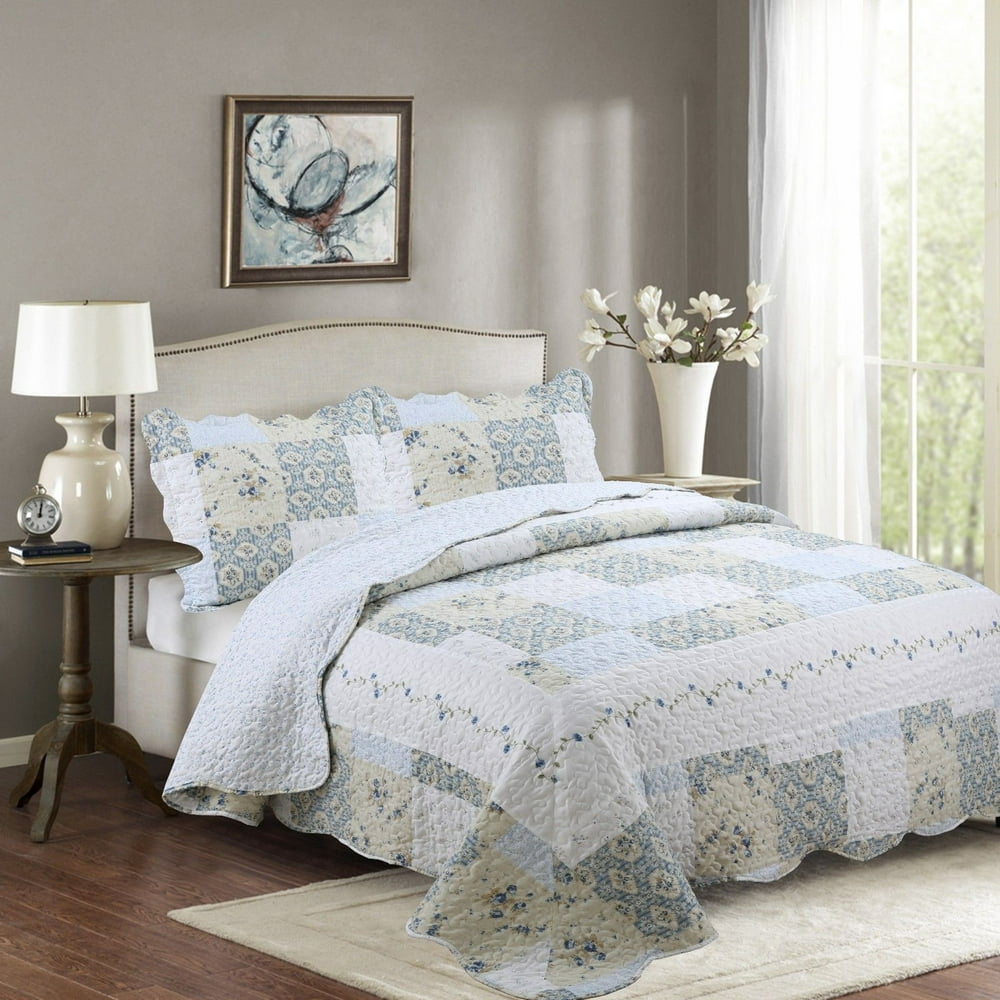 Fancy Linen 3pc California King Reversible Bedspread Floral Off White