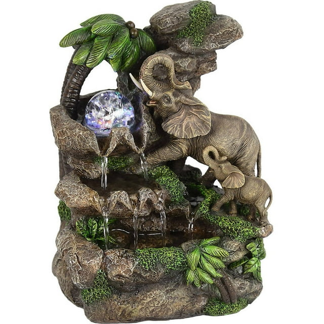 11" Tall Polyresin Indoor Fountain with LED Light and 1l Capacity, Elephant Design