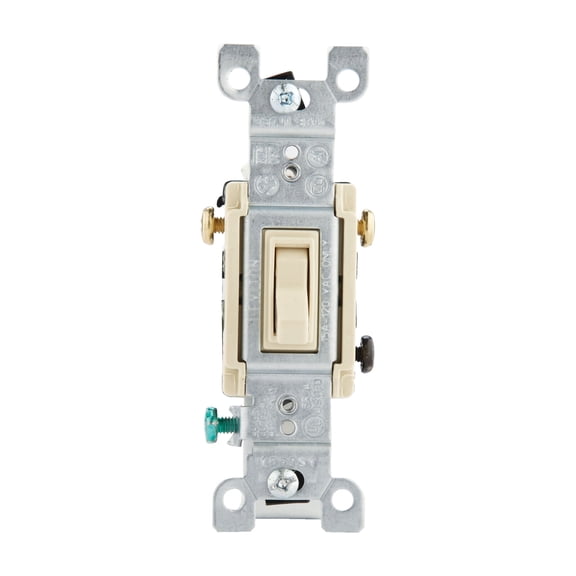 Leviton 15 Amp, 120 Volt, Toggle Framed 3-Way AC Quiet Switch, Residential Grade, Grounding, Quickwire Push-In & Side Wired, 1453-2I, Ivory