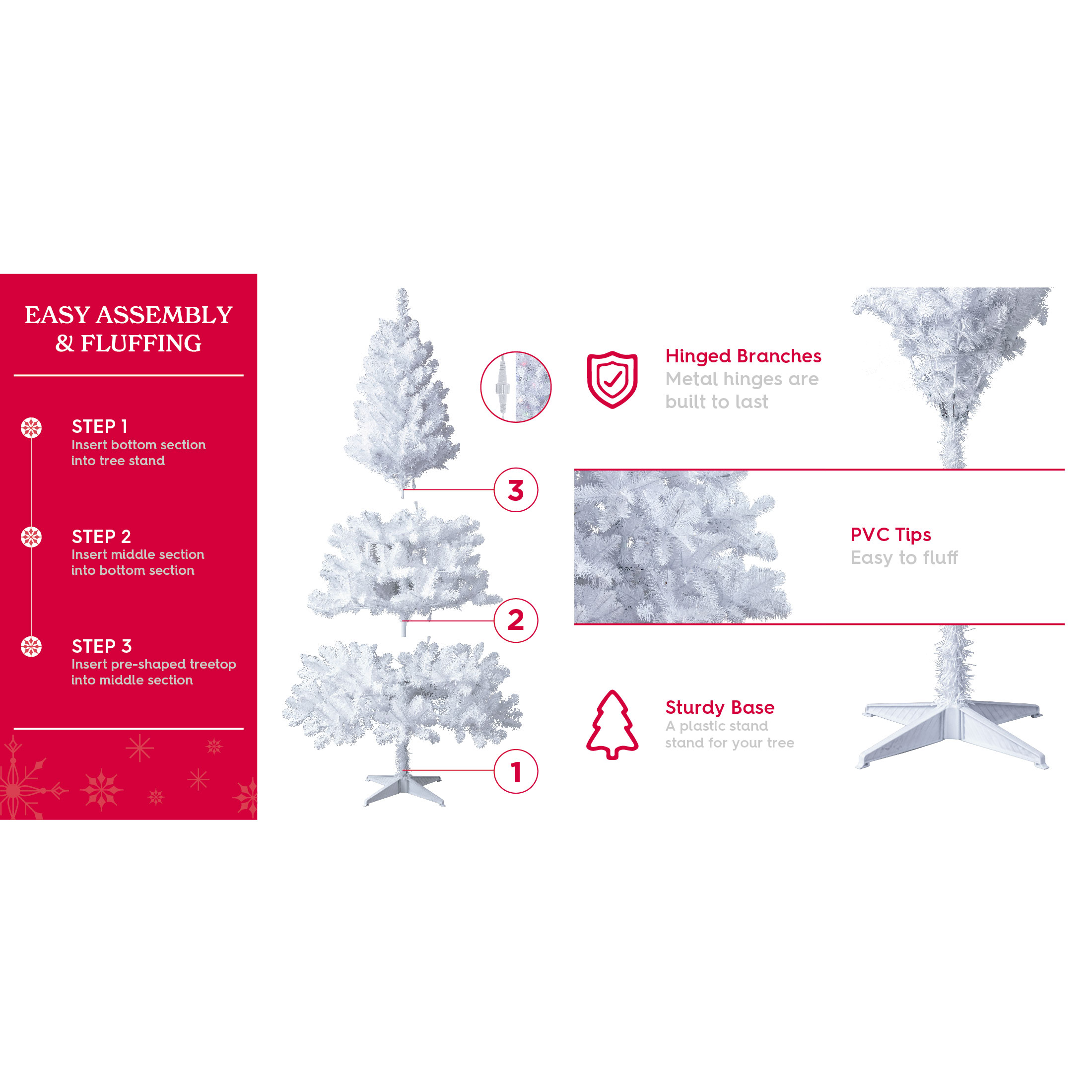 Holiday Time 6.5' Pre-Lit White Madison Pine Artificial Christmas Tree, Color-Changing LED Lights