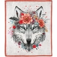 thumbnail image 3 of Wolf with Flowers Blanket Wolf Fleece Warm Throw Blanket for Women Men and Kids 350gsm Super Soft Plush Wolf Decor 50x60inch, 3 of 6