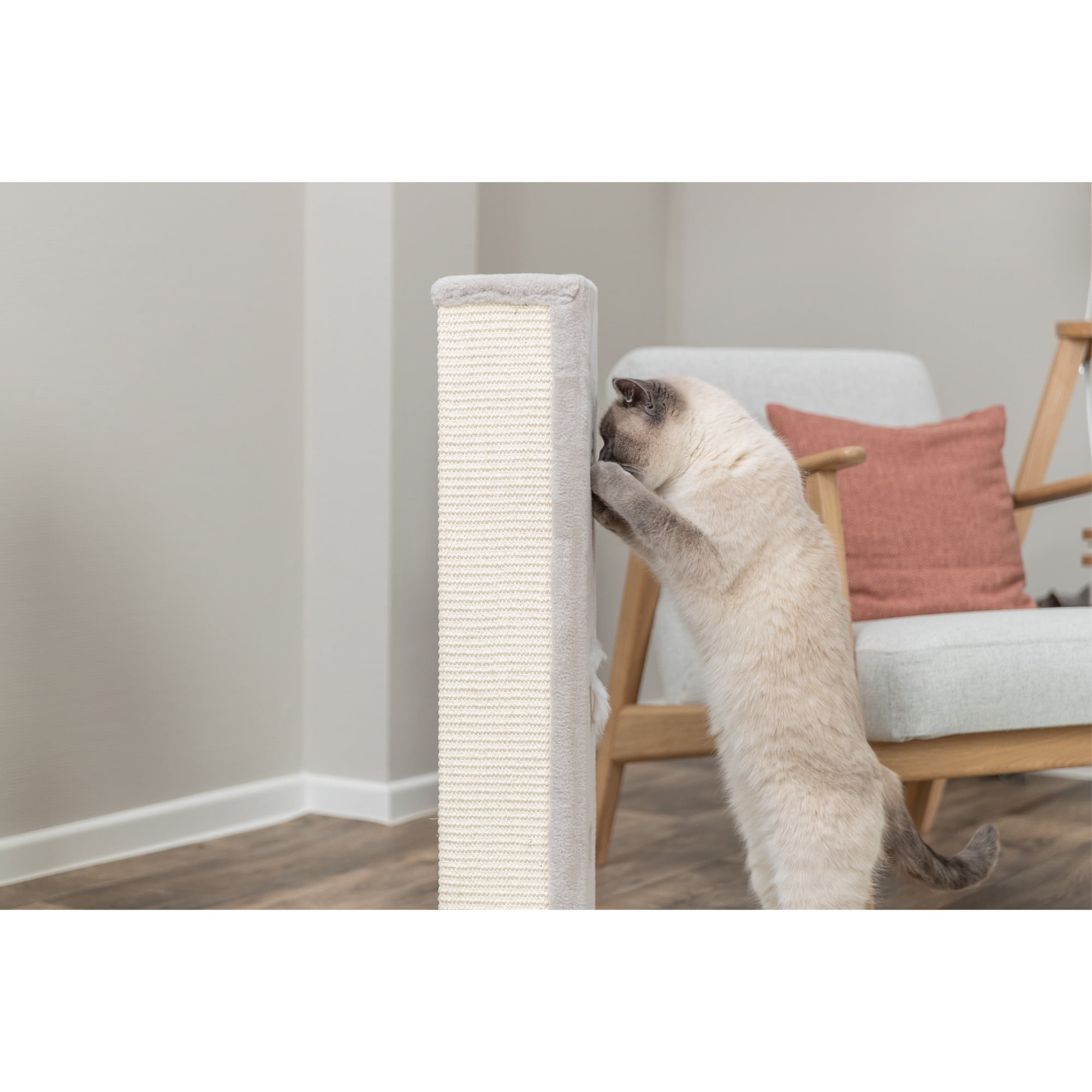 TRIXIE Soria Plush & Sisal 31.5" Square Scratching Posts, Cat Toys for Hunting, Greige