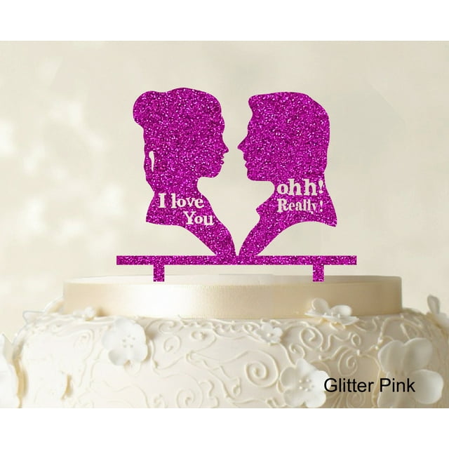 Couple Wedding Cake Topper Personalized Glitter Pink Cake Topper Color Option Available 5-7 Inches Wide