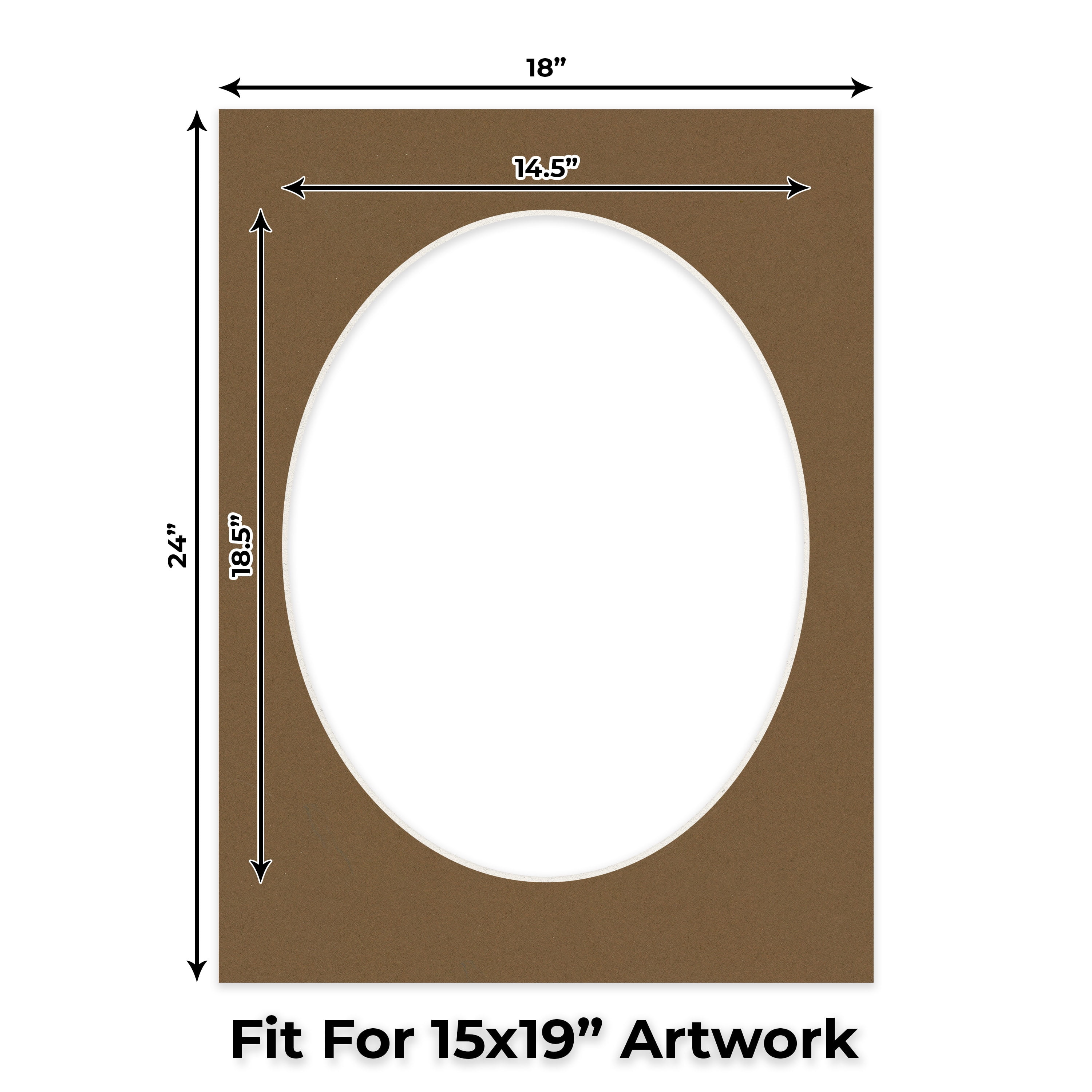 Aged Oak Brown Picture Frame Mat for 18x24 Frames - Oval Opening for 15x19 Photos - 25 Mats