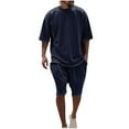 thumbnail image 2 of Antinious Summer Sleepwear Outfits for Men,Mens Loungewear Set,Holiday Outfits for Men Casual Solid Short Sleeve Round Neck Blouses Shirts Shorts Set,Navy,L, 2 of 5