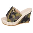 thumbnail image 2 of Women's Denim Platform Slide Sandals with Double Buckles Comfortable Open Toe Chunky Wedge High Heels Slip on Summer Slides for Vacation Beach (6.5,Camo), 2 of 7