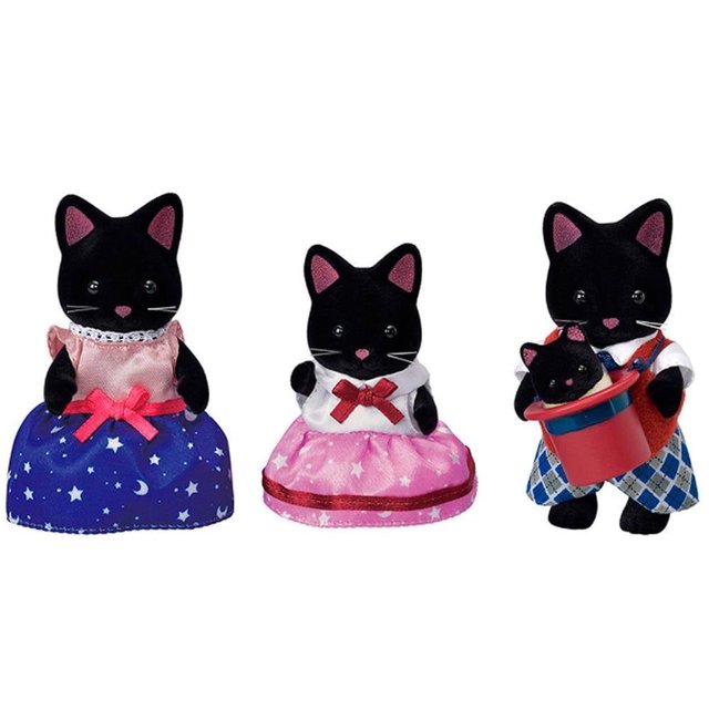 Figura Mini Sylvanian Families Familia Gato Medianoche Coleccionable