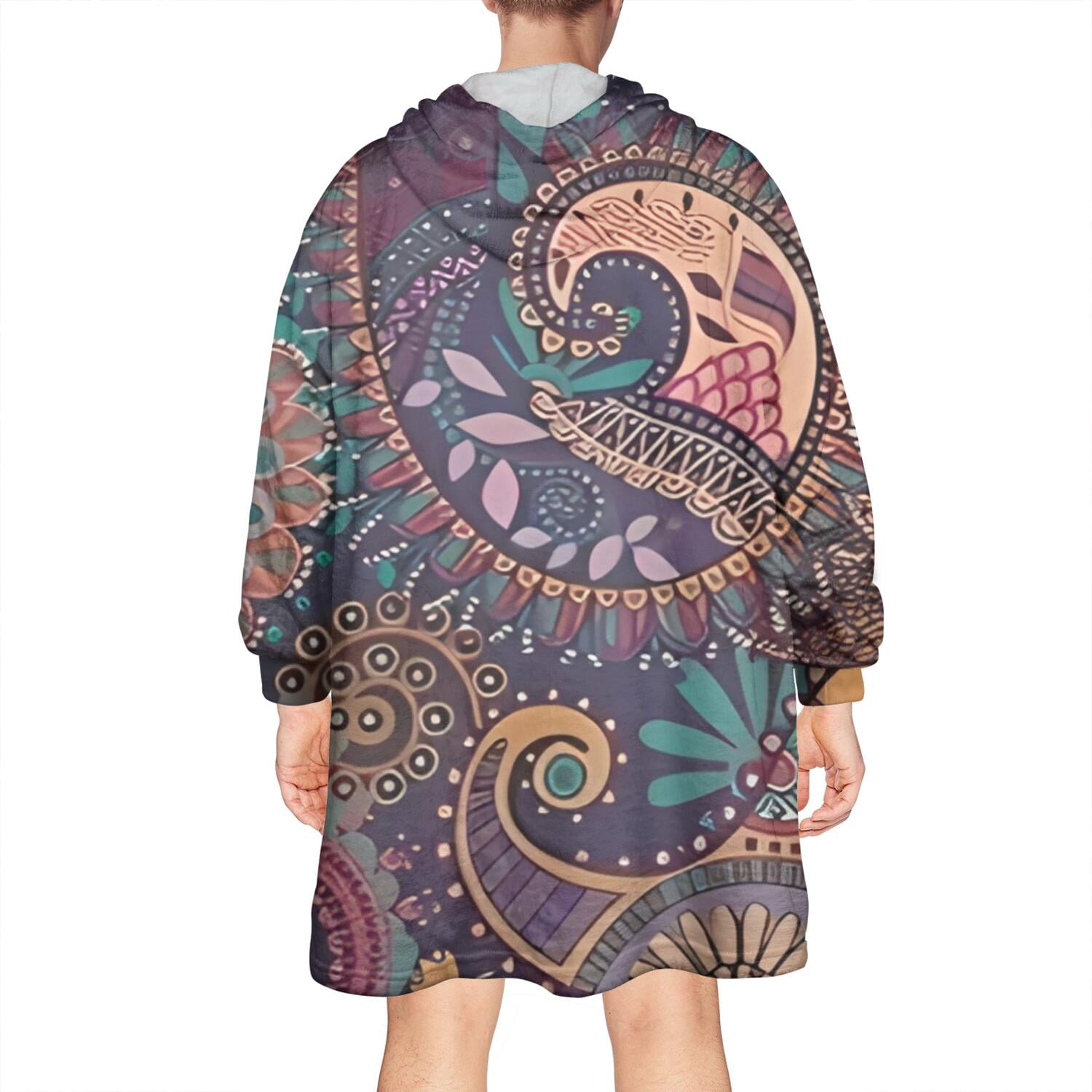 Wearable Oversized Blanket,Multicolor Paisley Pattern Wearable Blanket Hoodie for Adults,Cozy Hooded Blankets with Super Pockets,Super Warm Fuzzy Pullover for Women & Men